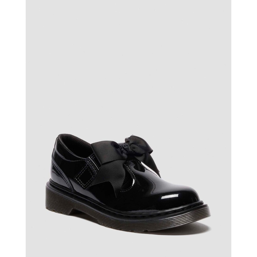 Dr. Martens Polley II Bow Patent Leather Mary Jane Shoes Black Youth Girls 5‎